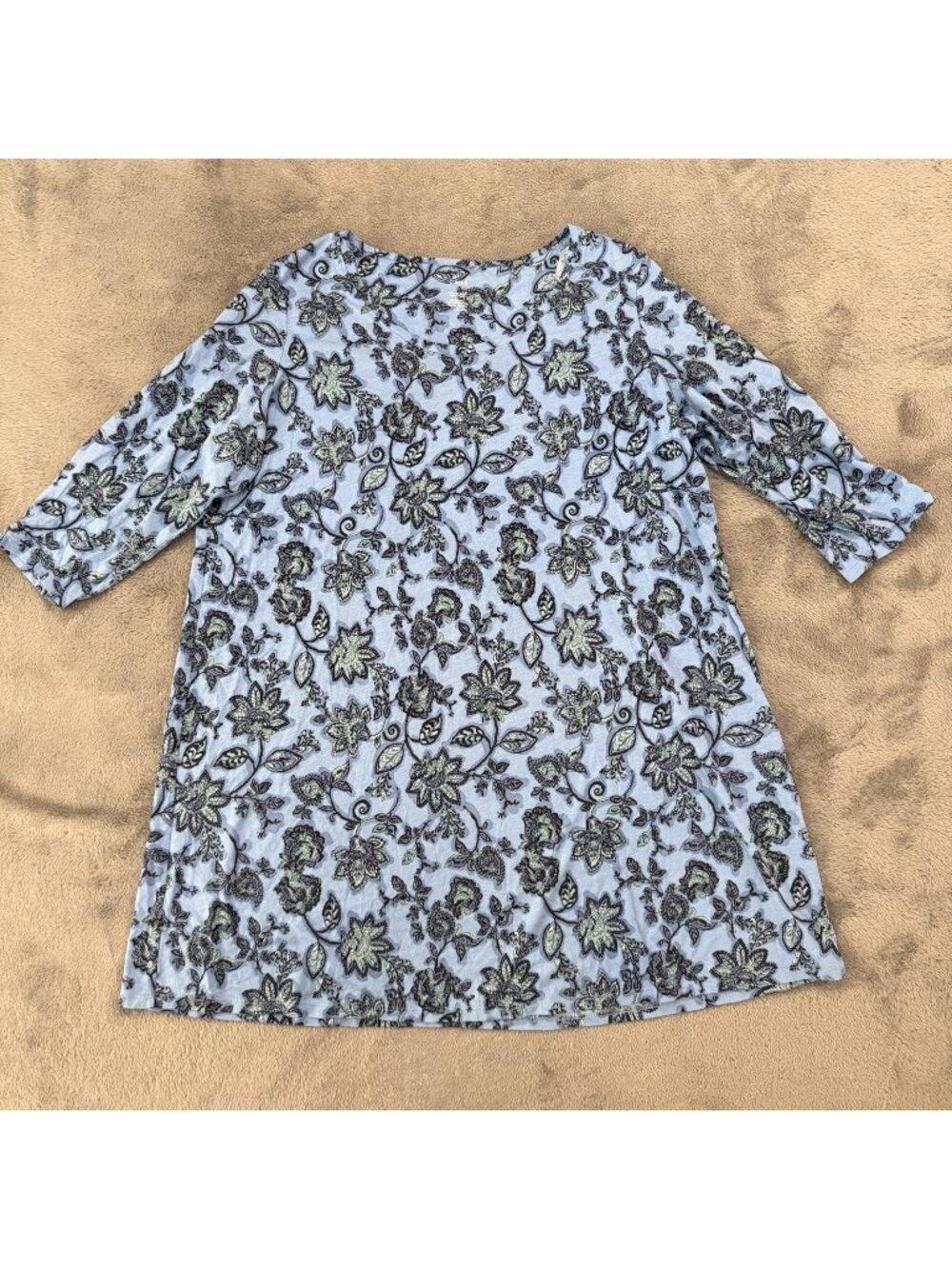 J. Jill Ballet Sleeve Tunic Shirt Blue Floral Womens XL Tall Cotton Modal
